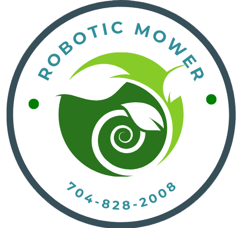 image shows robotic mower logo with phone number